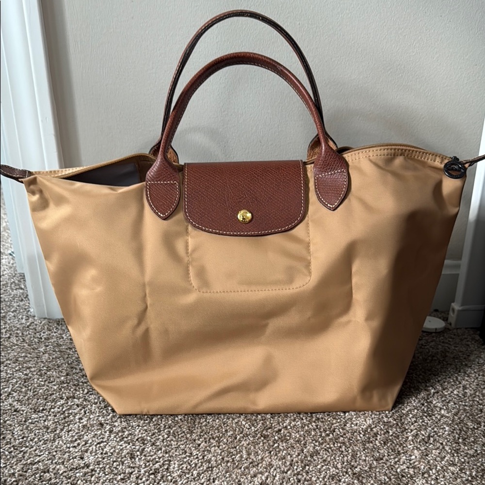 Longchamp Brown Tote Bag with Leather Trim